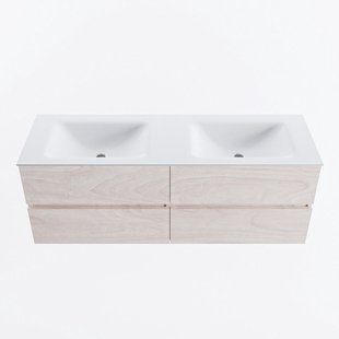 MONDIAZ VICA 140cm badmeubel onderkast Underlayment 4 lades. Wastafel CLOUD dubbel 2 kraangaten, kleur Talc.