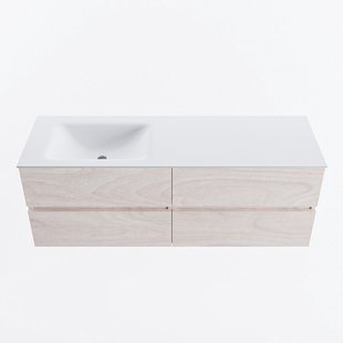 MONDIAZ VICA 140cm badmeubel onderkast Underlayment 4 lades. Wastafel CLOUD links zonder kraangat, kleur Talc.