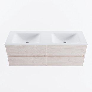 MONDIAZ VICA 140cm badmeubel onderkast Underlayment 4 lades. Wastafel CLOUD dubbel zonder kraangat, kleur Talc.