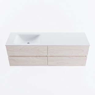MONDIAZ VICA 150cm badmeubel onderkast Underlayment 4 lades. Wastafel CLOUD links zonder kraangat, kleur Talc.
