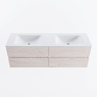 MONDIAZ VICA 150cm badmeubel onderkast Underlayment 4 lades. Wastafel CLOUD dubbel zonder kraangat, kleur Talc.