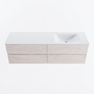 MONDIAZ VICA 160cm badmeubel onderkast Underlayment 4 lades. Wastafel CLOUD rechts zonder kraangat, kleur Talc.