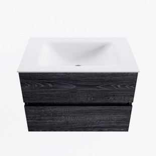 MONDIAZ VICA 70cm badmeubel onderkast Antracite 2 lades. Wastafel CLOUD midden 1 kraangat, kleur Talc.