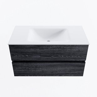 MONDIAZ VICA 90cm badmeubel onderkast Antracite 2 lades. Wastafel CLOUD midden 1 kraangat, kleur Talc.