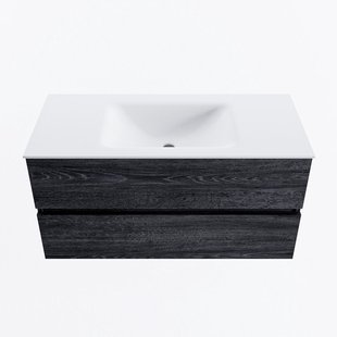 MONDIAZ VICA 100cm badmeubel onderkast Antracite 2 lades. Wastafel CLOUD midden 1 kraangat, kleur Talc.