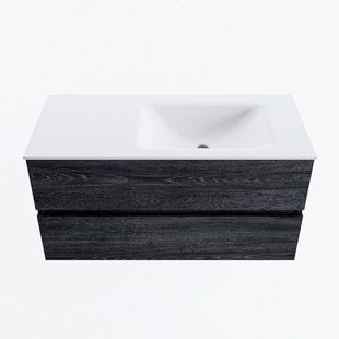 MONDIAZ VICA 100cm badmeubel onderkast Antracite 2 lades. Wastafel CLOUD rechts 1 kraangat, kleur Talc.