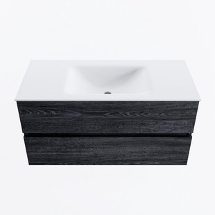 MONDIAZ VICA 100cm badmeubel onderkast Antracite 2 lades. Wastafel CLOUD midden zonder kraangat, kleur Talc.