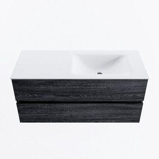 MONDIAZ VICA 110cm badmeubel onderkast Antracite 2 lades. Wastafel CLOUD rechts 1 kraangat, kleur Talc.