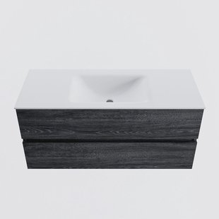 MONDIAZ VICA 110cm badmeubel onderkast Antracite 2 lades. Wastafel CLOUD midden zonder kraangat, kleur Talc.