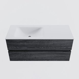 MONDIAZ VICA 110cm badmeubel onderkast Antracite 2 lades. Wastafel CLOUD links zonder kraangat, kleur Talc.