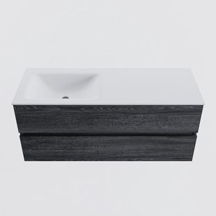 MONDIAZ VICA 120cm badmeubel onderkast Antracite 2 lades. Wastafel CLOUD links 1 kraangat, kleur Talc.