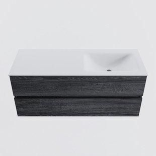 MONDIAZ VICA 120cm badmeubel onderkast Antracite 2 lades. Wastafel CLOUD rechts 1 kraangat, kleur Talc.