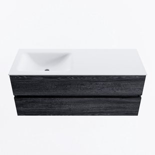 MONDIAZ VICA 120cm badmeubel onderkast Antracite 2 lades. Wastafel CLOUD links zonder kraangat, kleur Talc.