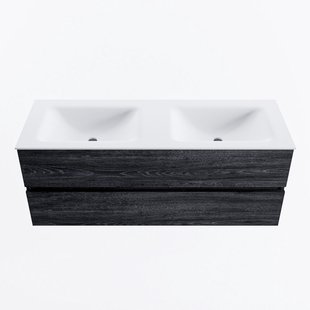 MONDIAZ VICA 130cm badmeubel onderkast Antracite 2 lades. Wastafel CLOUD dubbel 2 kraangaten, kleur Talc.