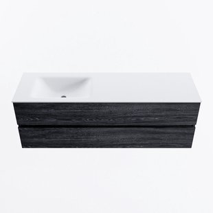 MONDIAZ VICA 150cm badmeubel onderkast Antracite 2 lades. Wastafel CLOUD links zonder kraangat, kleur Talc.