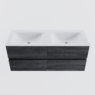 MONDIAZ VICA 120cm badmeubel onderkast Antracite 4 lades. Wastafel CLOUD dubbel 2 kraangaten, kleur Talc.