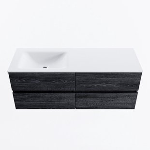 MONDIAZ VICA 130cm badmeubel onderkast Antracite 4 lades. Wastafel CLOUD links 1 kraangat, kleur Talc.