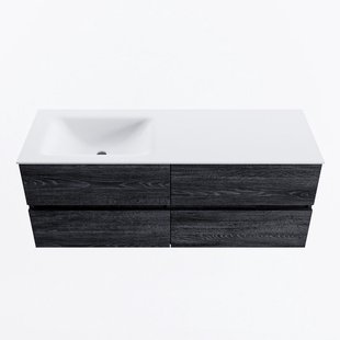 MONDIAZ VICA 130cm badmeubel onderkast Antracite 4 lades. Wastafel CLOUD links zonder kraangat, kleur Talc.