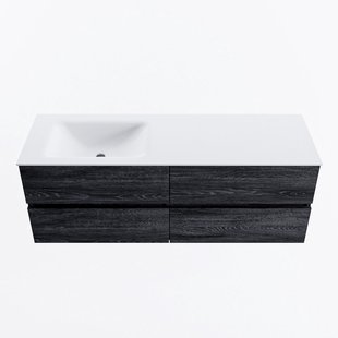 MONDIAZ VICA 140cm badmeubel onderkast Antracite 4 lades. Wastafel CLOUD links zonder kraangat, kleur Talc.