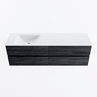 MONDIAZ VICA 160cm badmeubel onderkast Antracite 4 lades. Wastafel CLOUD links zonder kraangat, kleur Talc.