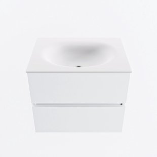MONDIAZ VICA 60cm badmeubel onderkast Talc 2 lades. Wastafel MOON midden 1 kraangat, kleur Talc.