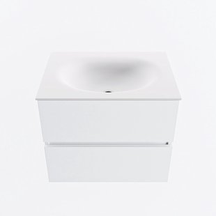 MONDIAZ VICA 60cm badmeubel onderkast Talc 2 lades. Wastafel MOON midden zonder kraangat, kleur Talc.