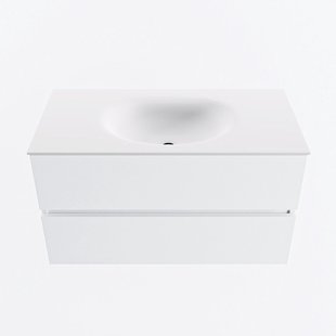 MONDIAZ VICA 90cm badmeubel onderkast Talc 2 lades. Wastafel MOON midden 1 kraangat, kleur Talc.