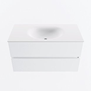 MONDIAZ VICA 90cm badmeubel onderkast Talc 2 lades. Wastafel MOON midden zonder kraangat, kleur Talc.