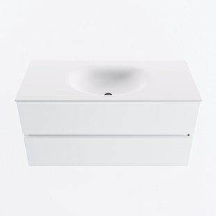 MONDIAZ VICA 100cm badmeubel onderkast Talc 2 lades. Wastafel MOON midden 1 kraangat, kleur Talc.