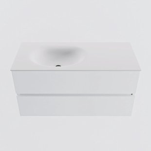 MONDIAZ VICA 100cm badmeubel onderkast Talc 2 lades. Wastafel MOON links 1 kraangat, kleur Talc.