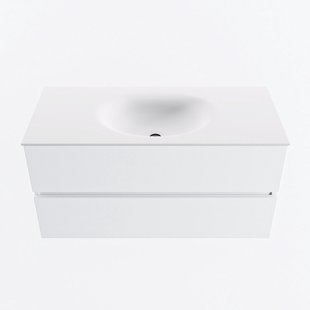 MONDIAZ VICA 100cm badmeubel onderkast Talc 2 lades. Wastafel MOON midden zonder kraangat, kleur Talc.