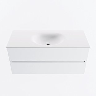 MONDIAZ VICA 110cm badmeubel onderkast Talc 2 lades. Wastafel MOON midden 1 kraangat, kleur Talc.