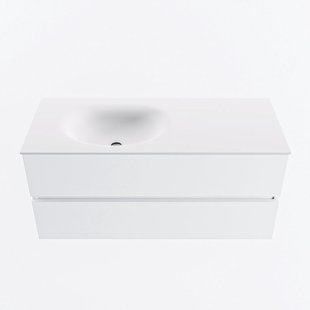 MONDIAZ VICA 110cm badmeubel onderkast Talc 2 lades. Wastafel MOON links 1 kraangat, kleur Talc.