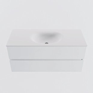 MONDIAZ VICA 110cm badmeubel onderkast Talc 2 lades. Wastafel MOON midden zonder kraangat, kleur Talc.