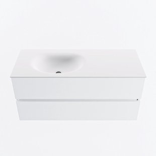 MONDIAZ VICA 110cm badmeubel onderkast Talc 2 lades. Wastafel MOON links zonder kraangat, kleur Talc.