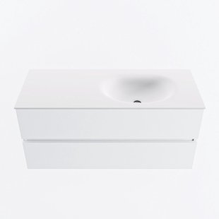 MONDIAZ VICA 110cm badmeubel onderkast Talc 2 lades. Wastafel MOON rechts zonder kraangat, kleur Talc.