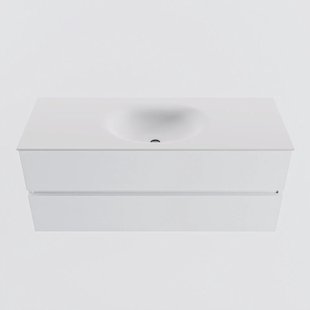 MONDIAZ VICA 120cm badmeubel onderkast Talc 2 lades. Wastafel MOON midden 1 kraangat, kleur Talc.