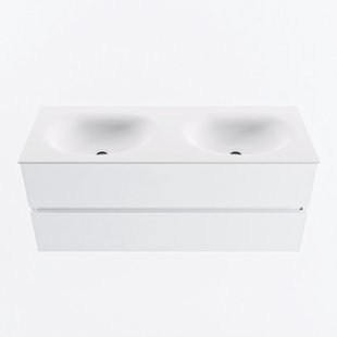 MONDIAZ VICA 120cm badmeubel onderkast Talc 2 lades. Wastafel MOON dubbel 2 kraangaten, kleur Talc.