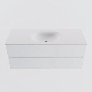 MONDIAZ VICA 120cm badmeubel onderkast Talc 2 lades. Wastafel MOON midden zonder kraangat, kleur Talc.