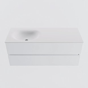 MONDIAZ VICA 120cm badmeubel onderkast Talc 2 lades. Wastafel MOON links zonder kraangat, kleur Talc.
