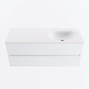 MONDIAZ VICA 120cm badmeubel onderkast Talc 2 lades. Wastafel MOON rechts zonder kraangat, kleur Talc.