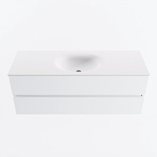 MONDIAZ VICA 130cm badmeubel onderkast Talc 2 lades. Wastafel MOON midden 1 kraangat, kleur Talc.