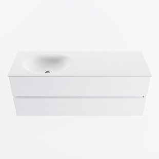 MONDIAZ VICA 130cm badmeubel onderkast Talc 2 lades. Wastafel MOON links 1 kraangat, kleur Talc.