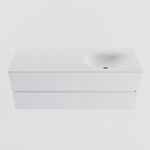 MONDIAZ VICA 130cm badmeubel onderkast Talc 2 lades. Wastafel MOON rechts 1 kraangat, kleur Talc.