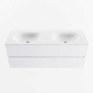 MONDIAZ VICA 130cm badmeubel onderkast Talc 2 lades. Wastafel MOON dubbel 2 kraangaten, kleur Talc.