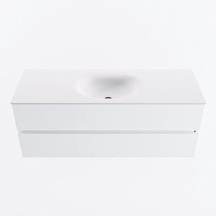 MONDIAZ VICA 130cm badmeubel onderkast Talc 2 lades. Wastafel MOON midden zonder kraangat, kleur Talc.