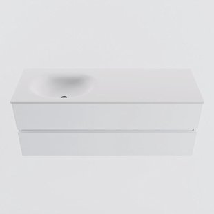 MONDIAZ VICA 130cm badmeubel onderkast Talc 2 lades. Wastafel MOON links zonder kraangat, kleur Talc.