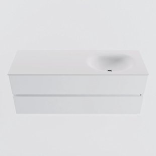 MONDIAZ VICA 130cm badmeubel onderkast Talc 2 lades. Wastafel MOON rechts zonder kraangat, kleur Talc.