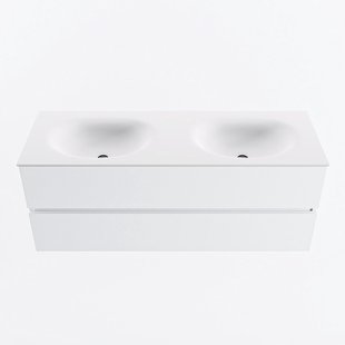 MONDIAZ VICA 130cm badmeubel onderkast Talc 2 lades. Wastafel MOON dubbel zonder kraangat, kleur Talc.
