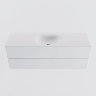 MONDIAZ VICA 140cm badmeubel onderkast Talc 2 lades. Wastafel MOON midden 1 kraangat, kleur Talc.